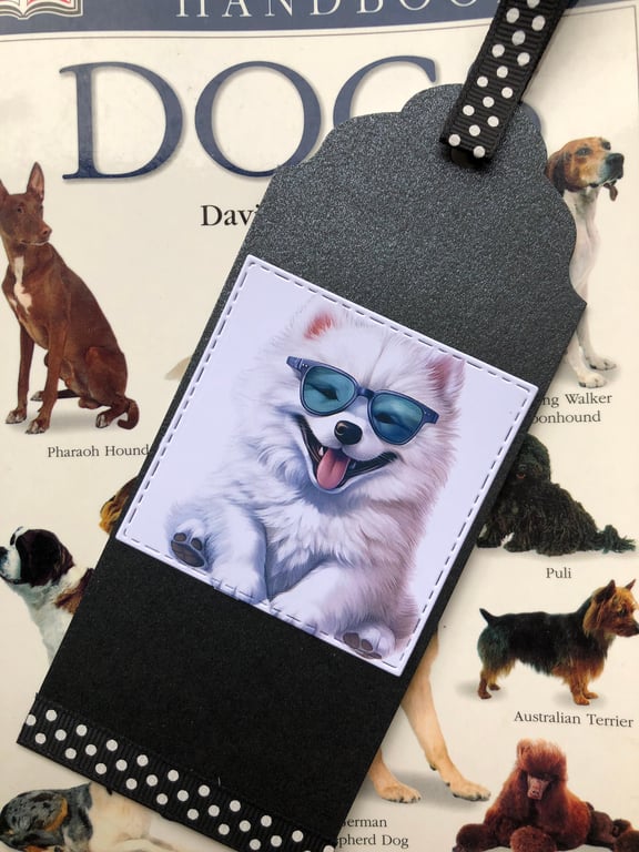 Handmade Samoyed Dog Bookmark: 'Dogs with Shades' Ribbon Marker