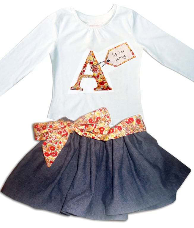 Girl's Personalised Skirt and T-shirt Outfit, Girls Clothing, Gifts for Girls