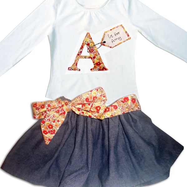 Girl's Personalised Skirt and T-shirt Outfit, Girls Clothing, Gifts for Girls