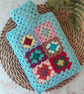 Crochet Hot Water Bottle Cover Granny Square Aqua