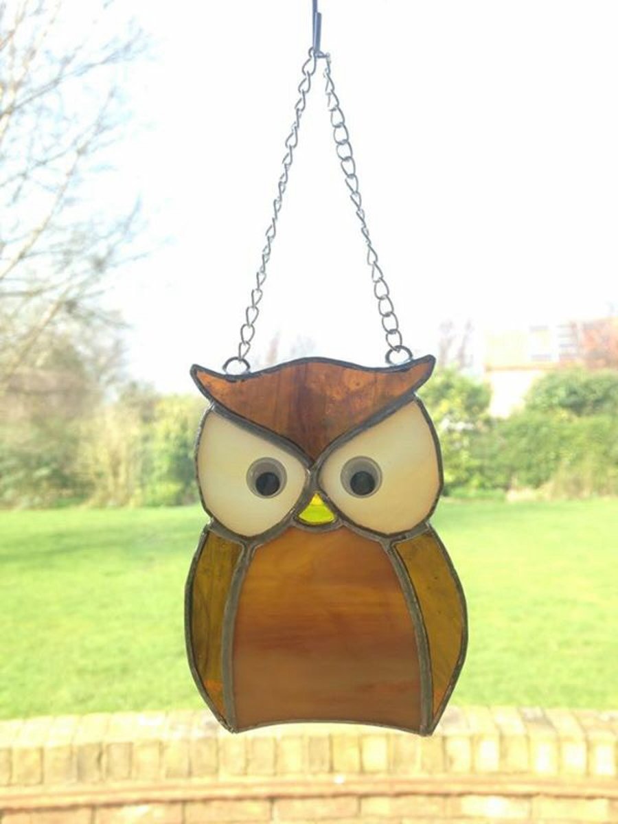 Stained glass owl suncatcher hanging glass ornament decoration