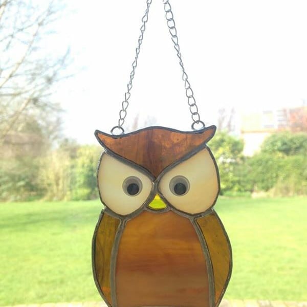Stained glass owl suncatcher hanging glass ornament decoration