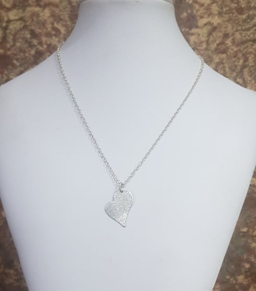 Handmade sterling silver heart, 'stardust' textured, pendant necklace