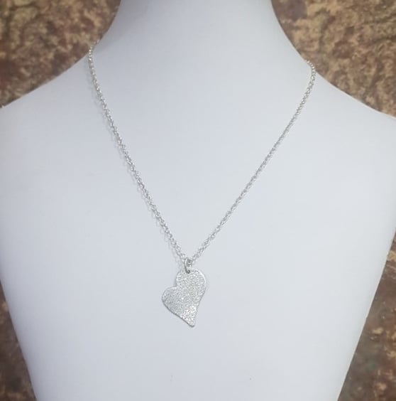 Handmade sterling silver heart, 'stardust' textured, pendant necklace
