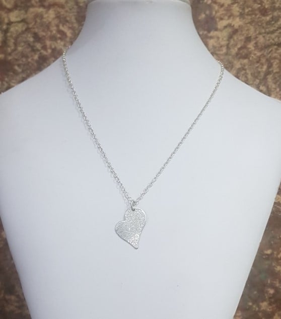 Handmade sterling silver heart, 'stardust' textured, pendant necklace