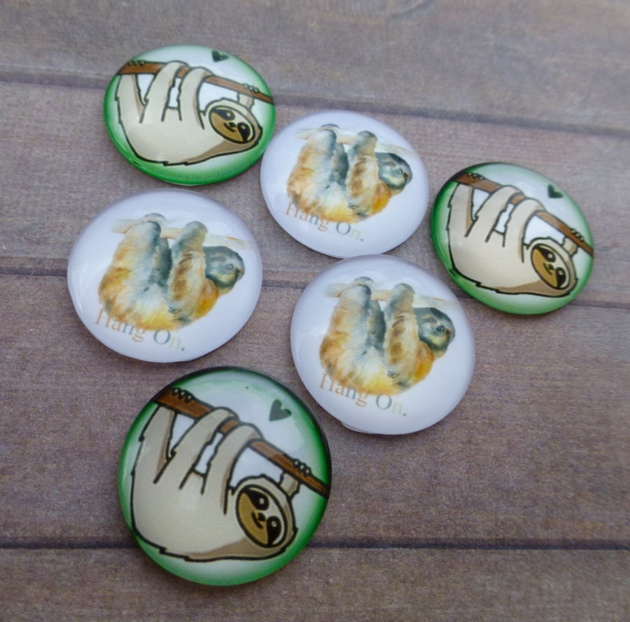 pack of 10 - 20mm glass cabochons with Sloth