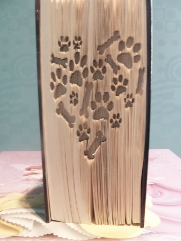 Paw Print & Bones Heart CUT & FOLD Book Folding Pattern - EMAILED PDF PATTERN