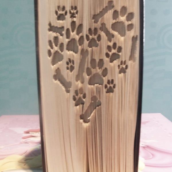 Paw Print & Bones Heart CUT & FOLD Book Folding Pattern - EMAILED PDF PATTERN