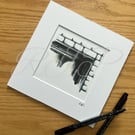 Farmhouse window pen and ink sketch - mounted print