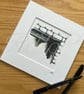 Farmhouse window pen and ink sketch - mounted print