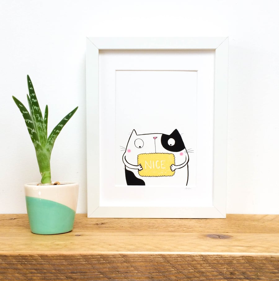 Nice Biscuit Kitty, Illustrated Print