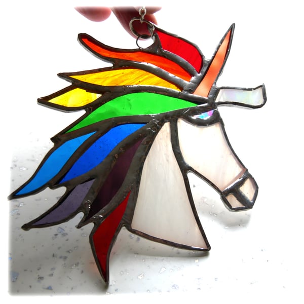 Unicorn Suncatcher Stained Glass Handmade 049 Rainbow