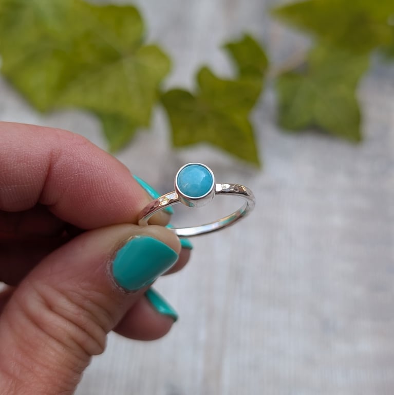 Sterling Silver Amazonite Ring - UK Size R - JBJ4033