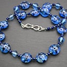 blue lampwork glass beaded necklace