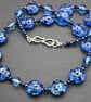 blue lampwork glass beaded necklace