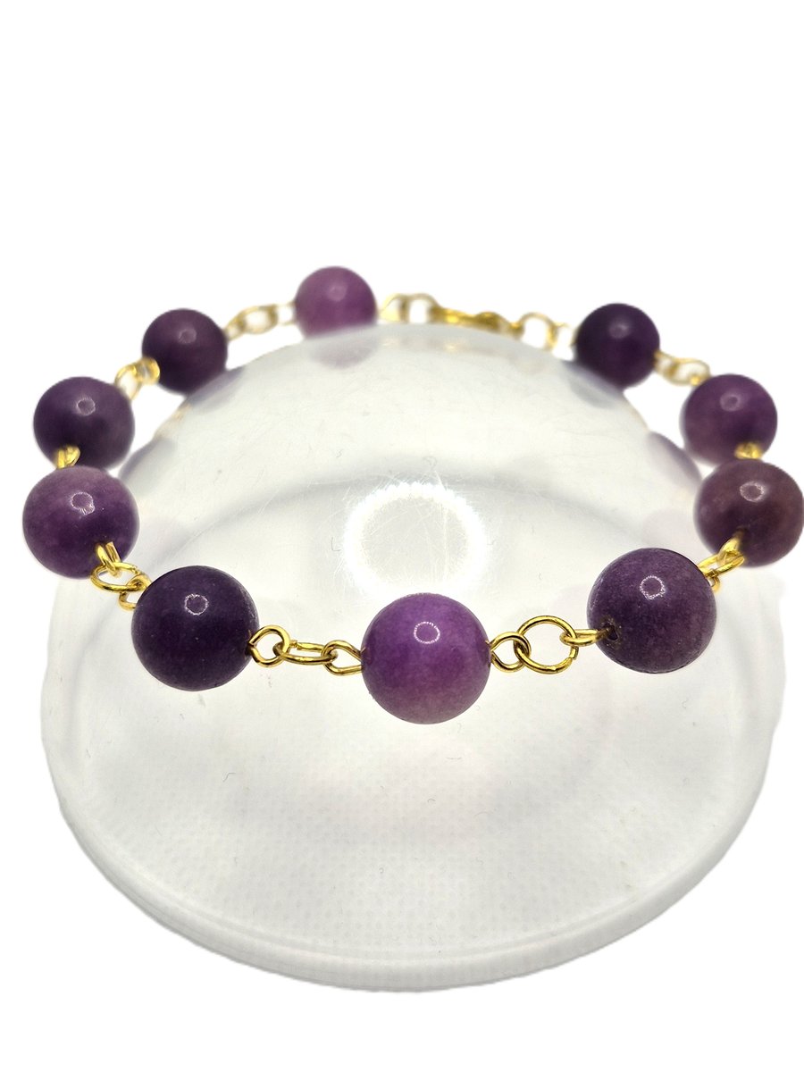 Purple agate bead rosary link bracelet