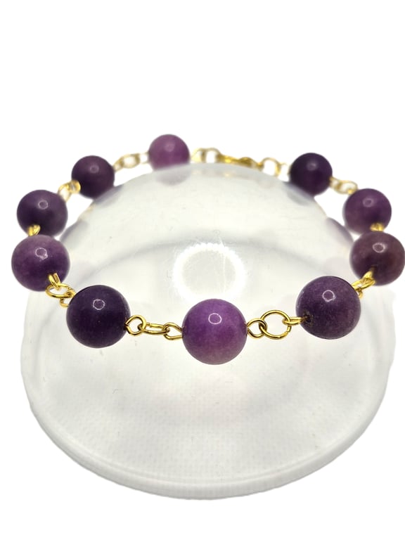 Purple agate bead rosary link bracelet