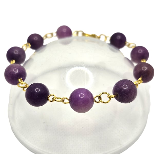 Purple agate bead rosary link bracelet