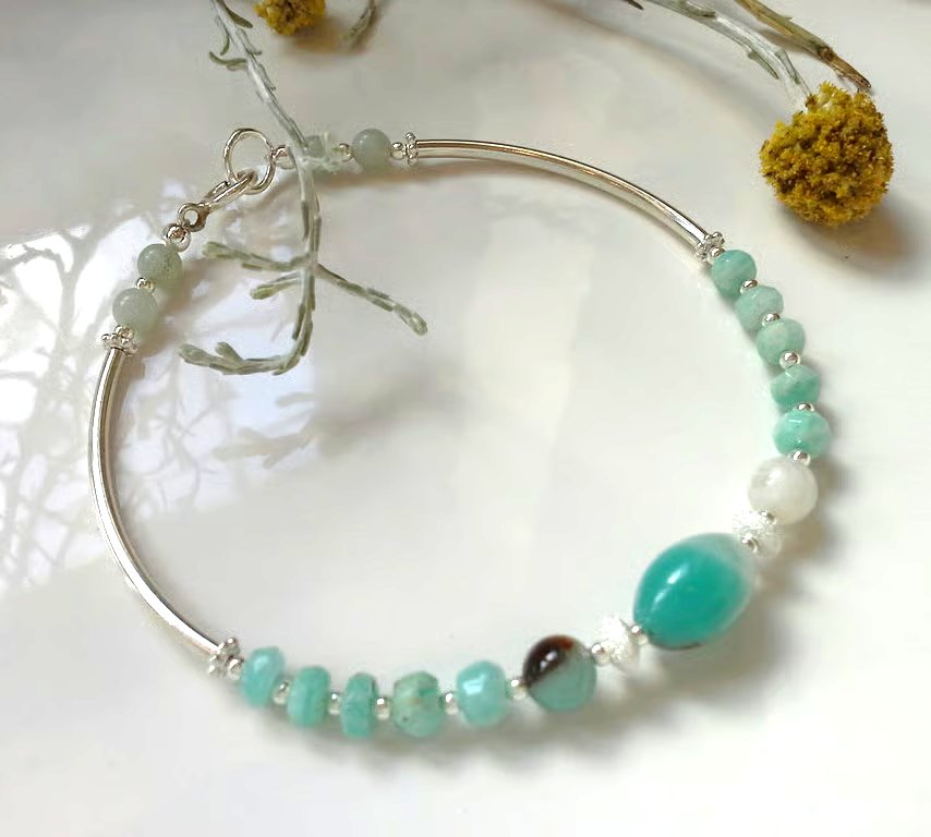 Designer Amazonite Sterling Silver Bangle Style Bracelet