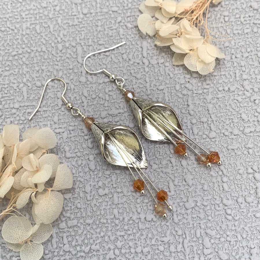 Silver Calla Lily Vintage Style Drop Earrings
