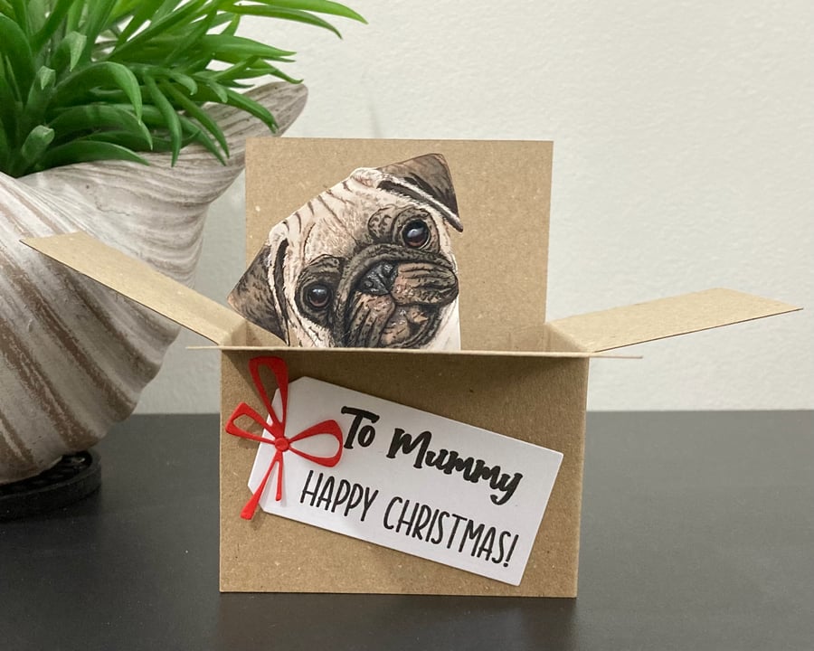 Pug Card; Personalised, Birthday or Blank. Gift card for pug dog lover.