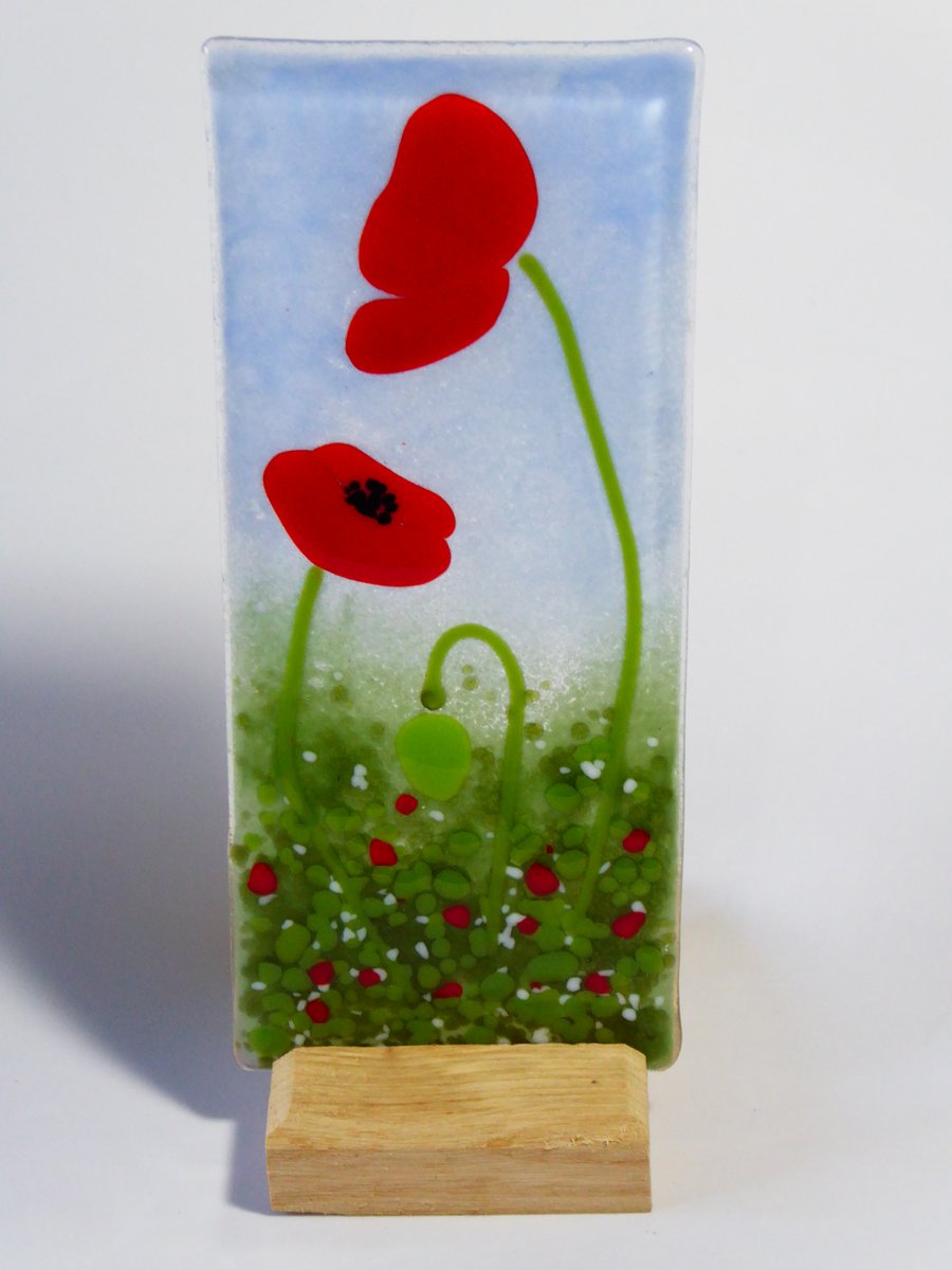 Fused Glass Standing Poppy Plaque