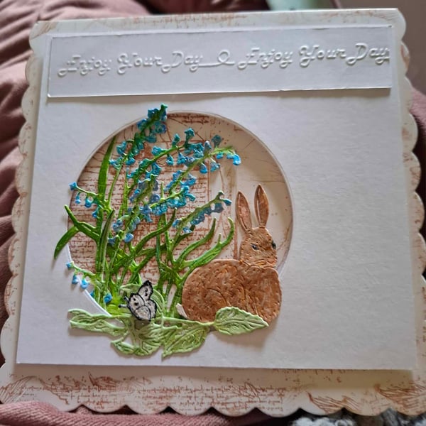 Hand Crafted Decoupage Mixed Media Peek-A-Through Card&Gift Tag Free P&P