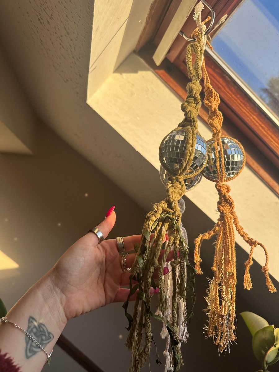 Handmade Macramé Disco Ball Hanger, Bohemian home decoration, Suncatcher