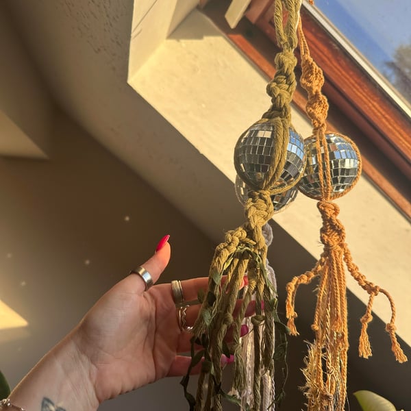 Handmade Macramé Disco Ball Hanger, Bohemian home decoration, Suncatcher
