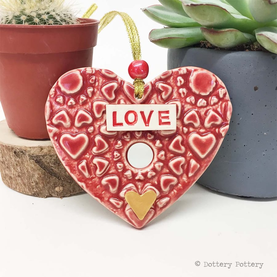 Pottery decoration Love Heart Ceramic heart  Valentines Day Valentine
