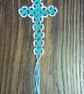 Cream and Turquoise Tatted Cross Bookmark - Image 1