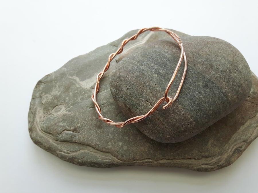 Copper Double Bangle,  Twisted Bangle with Hook and Loop