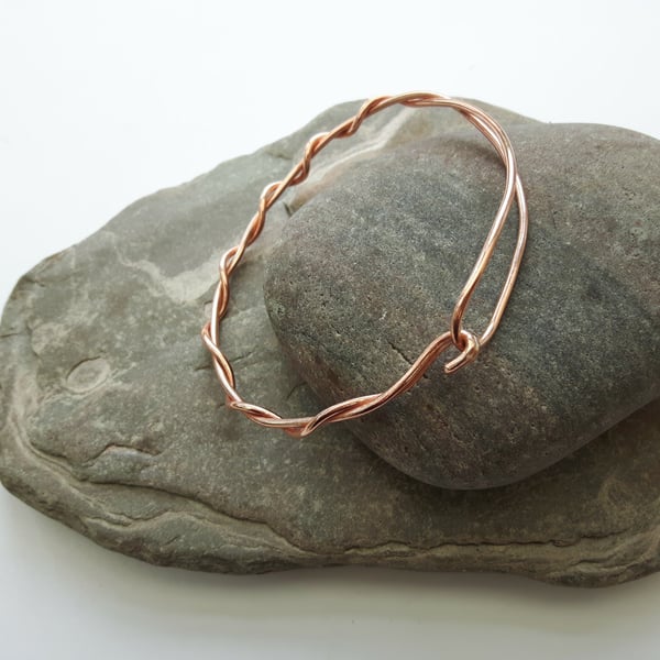 Copper Double Bangle,  Twisted Bangle with Hook and Loop