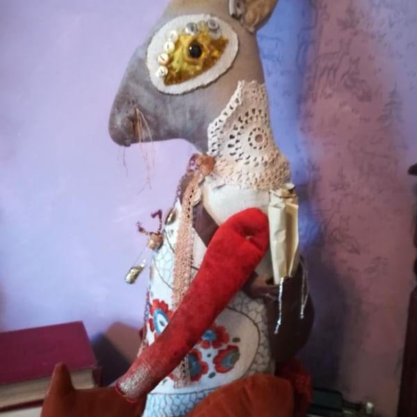 Primitive textile art Hare, sculpture, textile art, vintage style, home decor