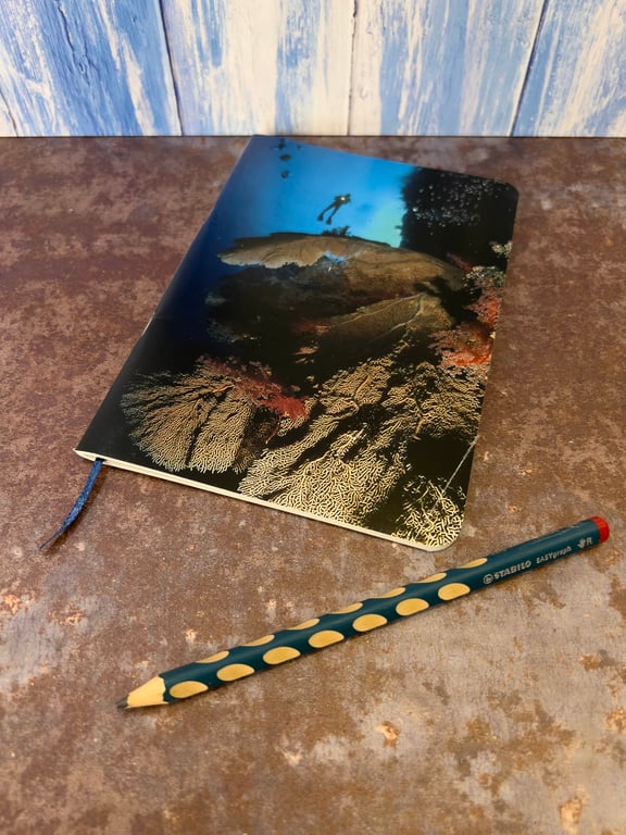 Notebook, Marine themed, A5 (ish), made from up-cycled and recycled materials.