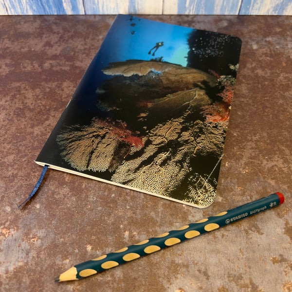 Notebook, Marine themed, A5 (ish), made from up-cycled and recycled materials.