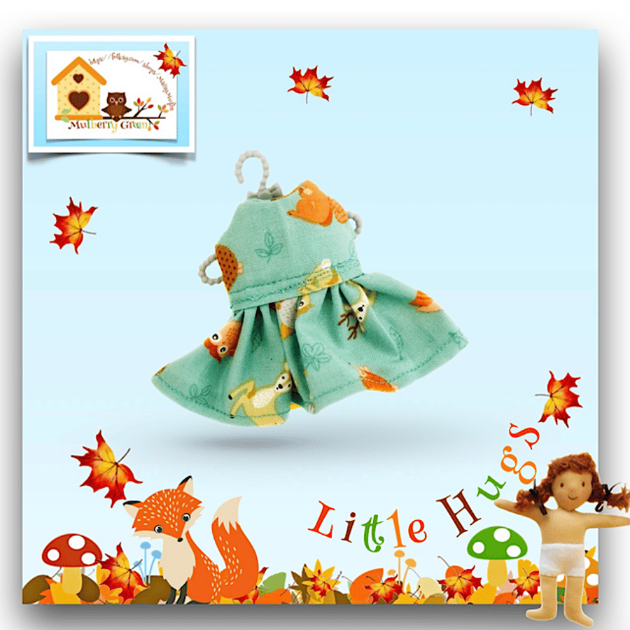 Turquoise Woodland Creatures Dress to fit the Little Hugs dolls and Baby Daisy