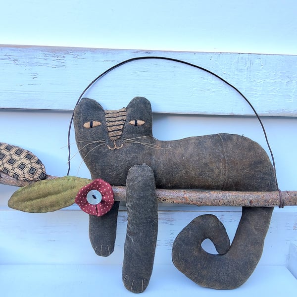 Primitive Calico Hanging Cat