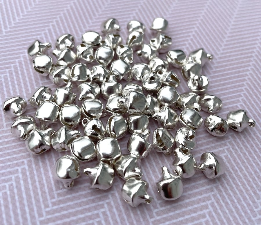 8mm Silver Jingle Bells, Christmas Charm Pack of 100