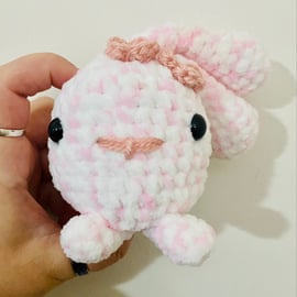 Crochet pink and white bunny plushie
