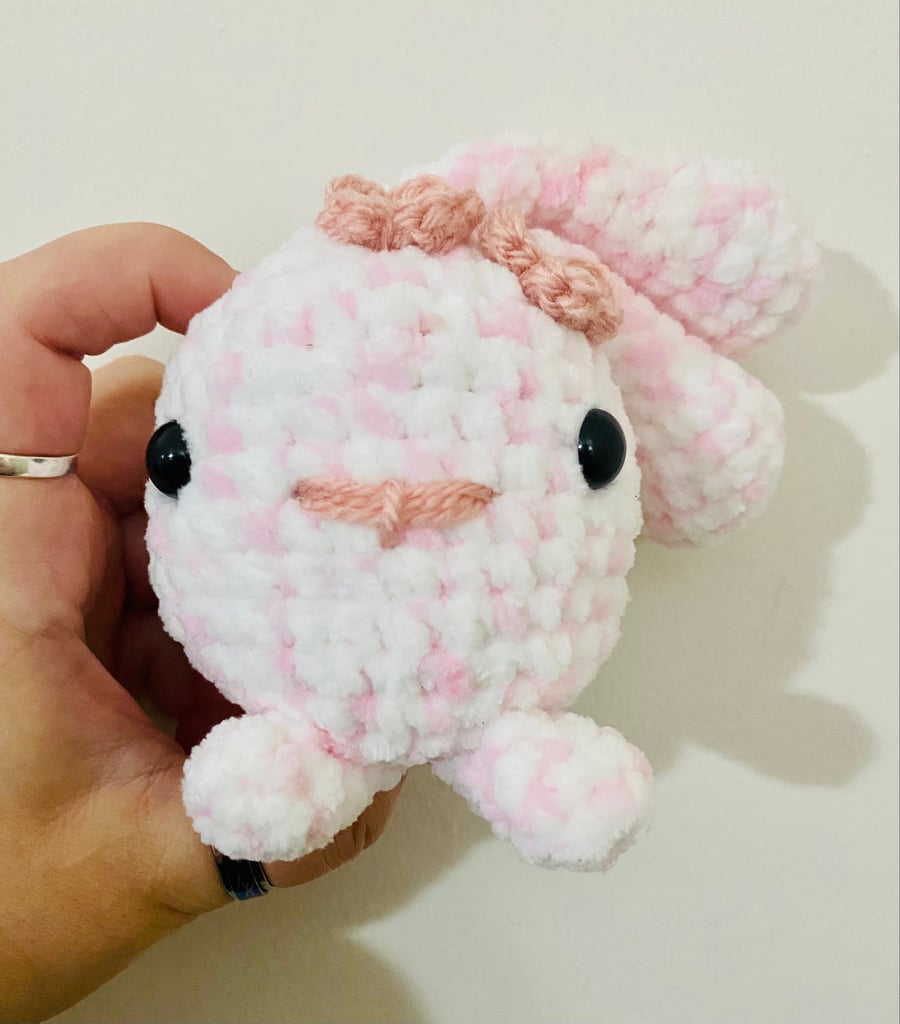 Crochet pink and white bunny plushie