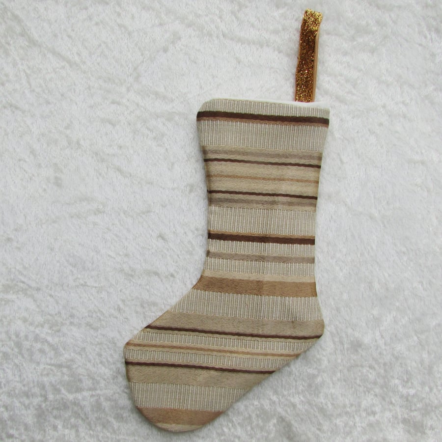 SALE - Gold striped small Christmas stocking tree decoration