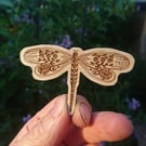 Etched wooden dragon fly decoration, hand drawn, Folk art, laser cut birch wood
