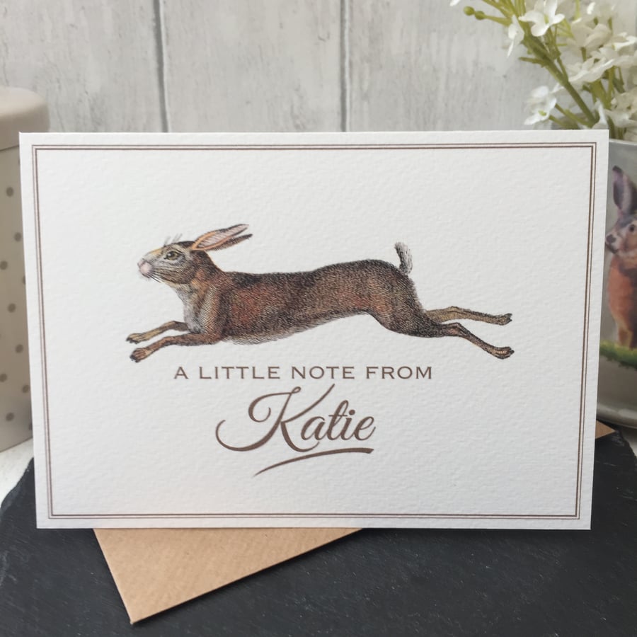 Set of 6 Hare Personalised Notecards