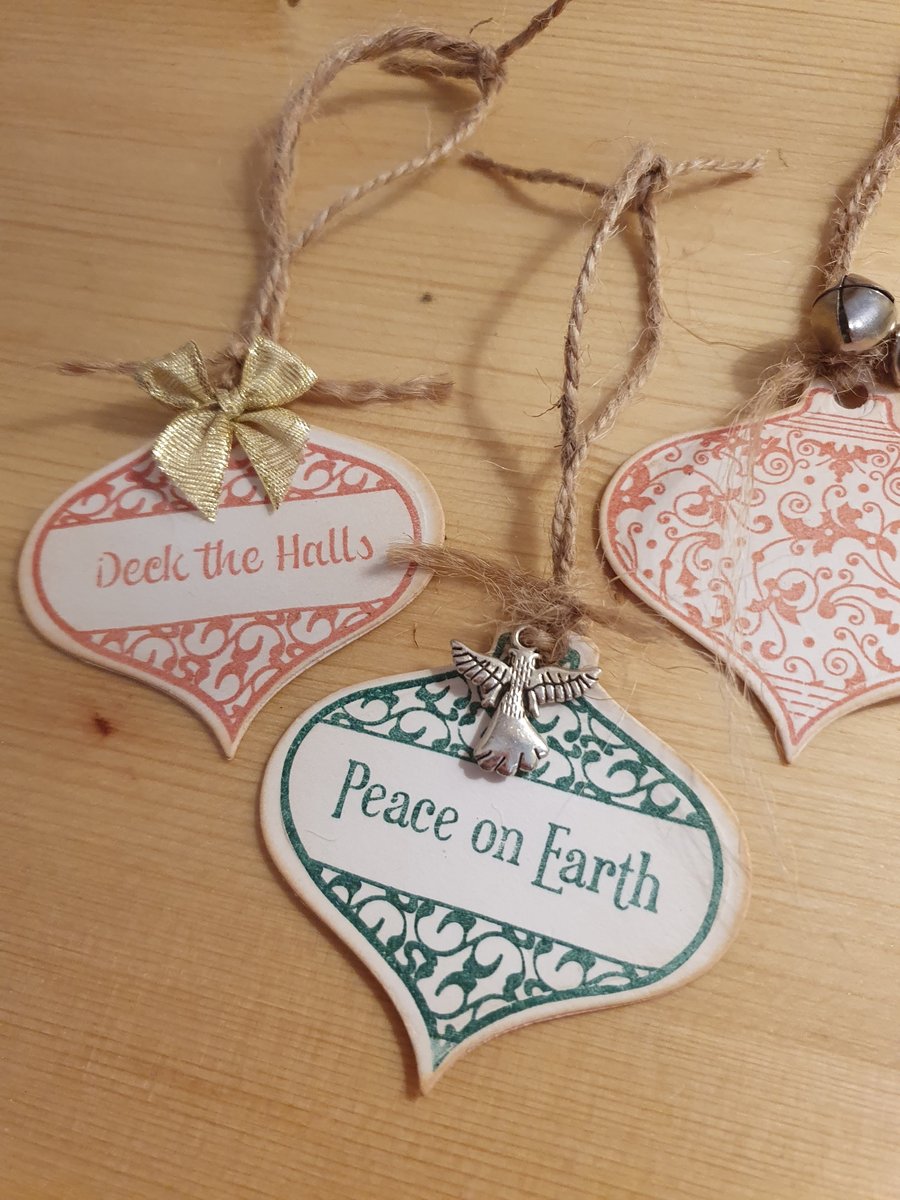 Three Rustic Upcycled Card Decorations 