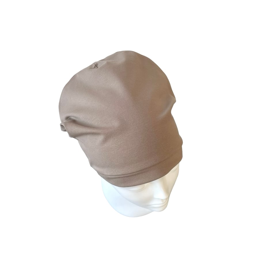 Taupe Brown Chemo Beanie, Soft Cotton Beanie Hat, Women's Chemo Hat