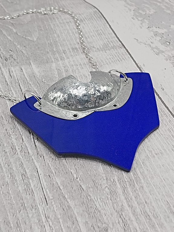 Recycled Aluminium Drink Can Base, Blue Sparkle Acrylic Shape Necklace Pendant