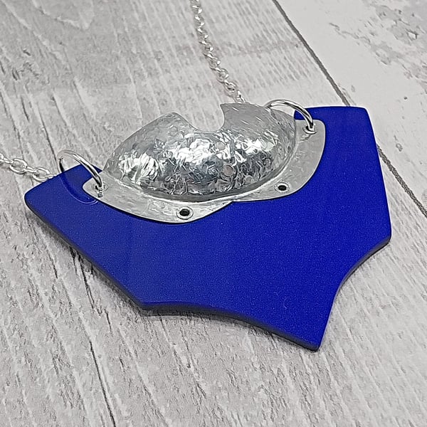 Recycled Aluminium Drink Can Base, Blue Sparkle Acrylic Shape Necklace Pendant