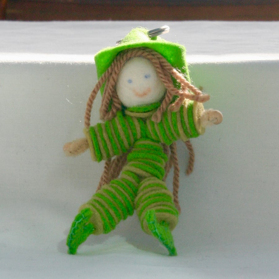 Little Green Felt Elf Bag Charm or Keyring