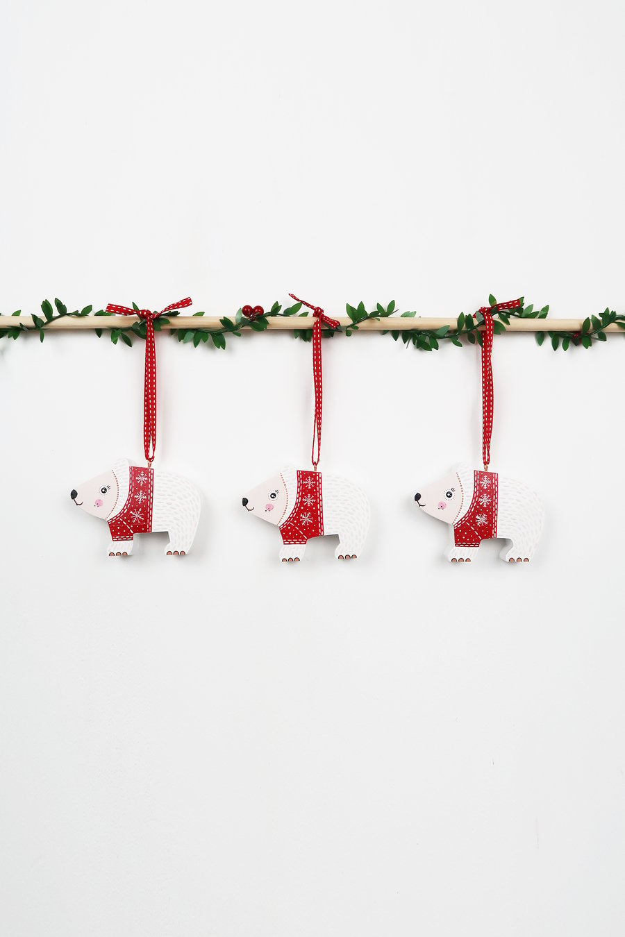 polar bear in jumper Christmas tree hanging decoration, set of 3 stocking filler